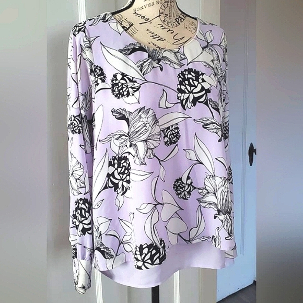 Women's Violet Floral Print 3/4 Sleeve Top Blouse- Size M 🌴